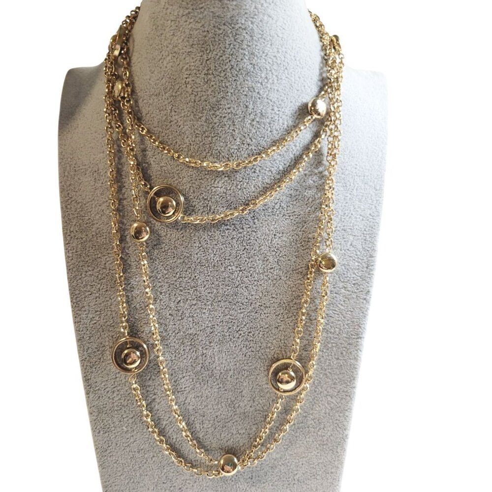 Vintage 39" Gold Tone Chain Necklace With Balls Inside Circles & Orbiting Balls - Picture 2 of 6